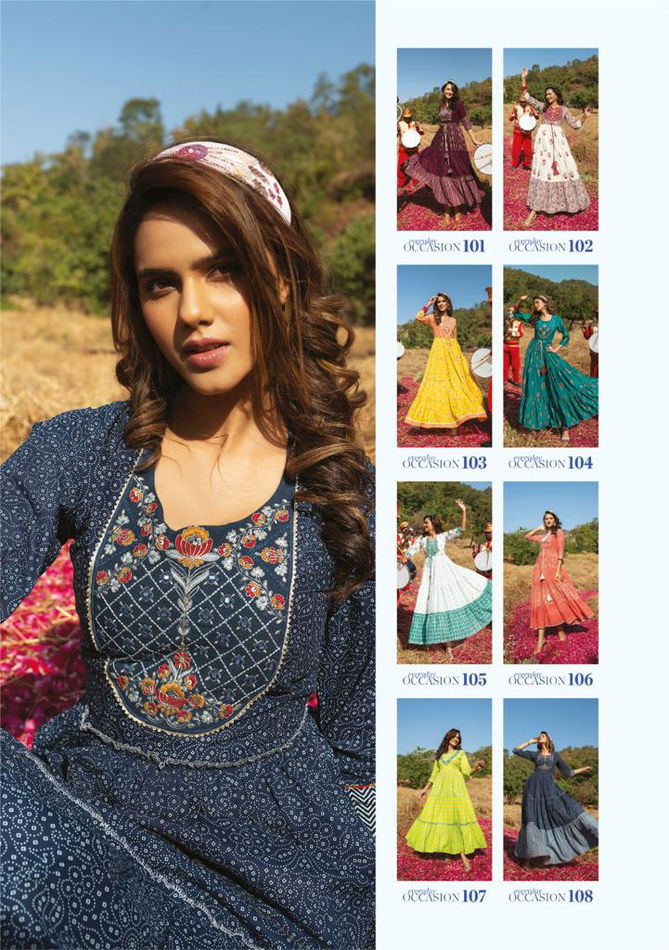 Occasion By Kiana 101-108 Anarakli Kurtis Catalog